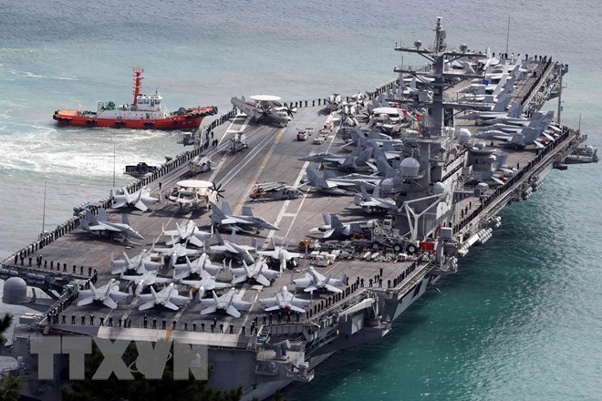 Tàu sân bay USS Ronald Reagan của Mỹ. (Nguồn: AFP/TTXVN)