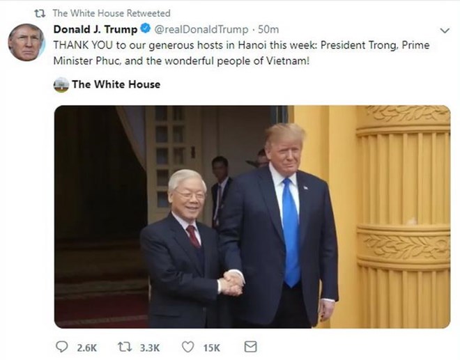 Screenshot of US President Donald Trump's Twitter account (Photo: VNA)