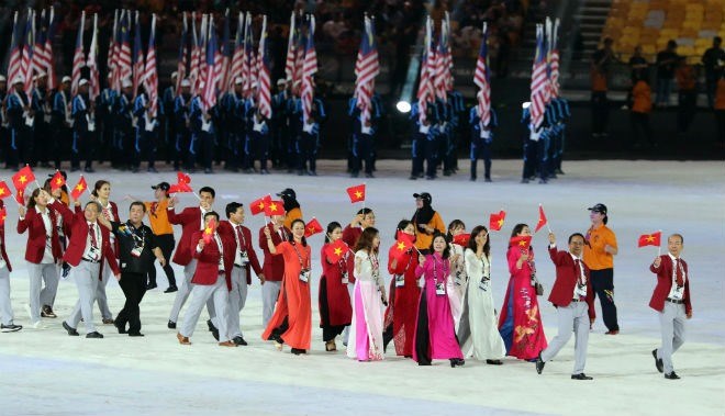 The Vietnamese sport delegation at the opening ceremony of the 29th SEA Games in Malaysia in 2017 (Photo: 24h.com.vn)