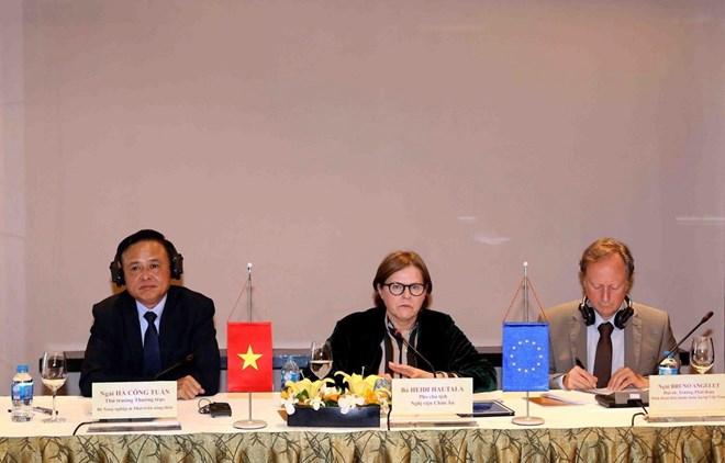 The Ministry of Agriculture and Rural Development and the EU mission to Hanoi jointly held a press conference on May 8 to announce the end of the ratification and approval process of the agreement. (Photo: VNA)