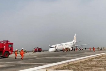 Myanmar Airlines plane lands safely after landing gear fails