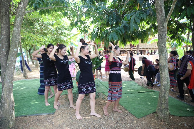 Ta Oi people perform a traditional dance celebrating the new rice festival at the Vietnam National Village for Ethnic Culture and Tourism (Photo: VNA)