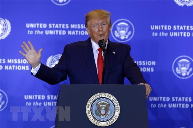 Tổng thống Mỹ Donald Trump phát biểu tại cuộc họp báo ở New York ngày 25/9/2019. (Ảnh: THX/TTXVN)