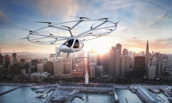 Volocopter air taxi flies over Marina Bay in Singapore