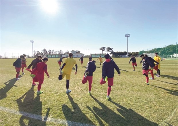 The Vietnamese women’s football team train in South Korea to prepare for the Tokyo Olympics third qualifying round. (Photo: vff.org.vn)