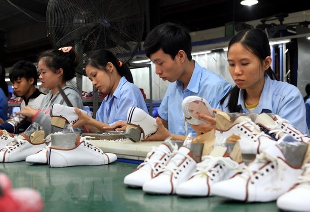 Producing footwear for export (Photo: VNA)