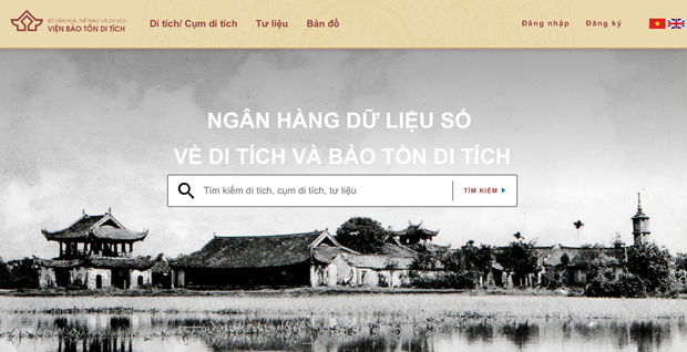 The website promoting relic sites in Vietnam (Photo: dulich.laodong.vn)