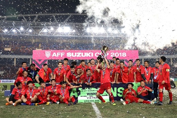 Vietnam celebrates winning the AFF Cup 2018. (Photo thethao247.vn)