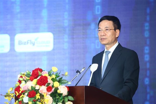 Minister of Information and Communications Nguyen Manh Hung speaks at the event (Photo: VNA)