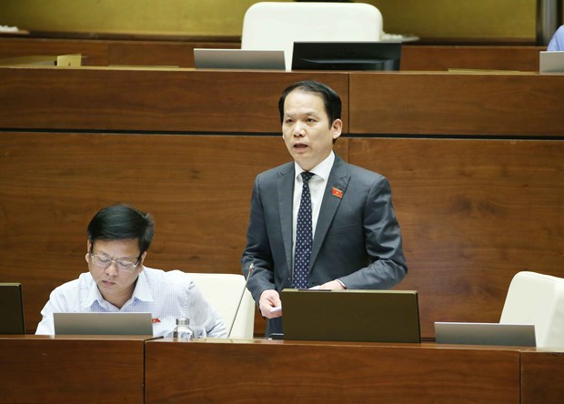 Chairman of the NA’s Committee for Legal Affairs Hoang Thanh Tung reports at the event (Photo: VNA)