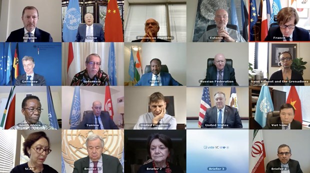 Representatives of the UN Security Council's member countries at the online meeting on June 30 (Photo: VNA)