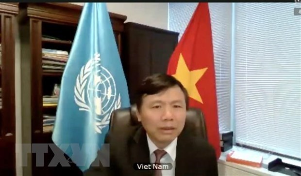 Head of Vietnam's Permanent Mission to the UN Ambassador Dang Dinh Quy speaks at the UN Security Council (UNSC) video teleconference on peace operation and human rights on July 7. (Photo: VNA)