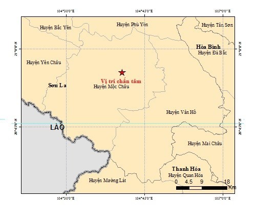 The earthquakes occurred on July 27 afternoon with its epicentre at a depth of 14 kilometres recorded in Moc Chau district, Son La. (Source: VNA)