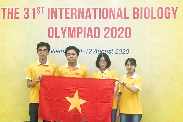 The four Vietnamese students at the International Biology Olympiad 2020 (Photo: VNA)