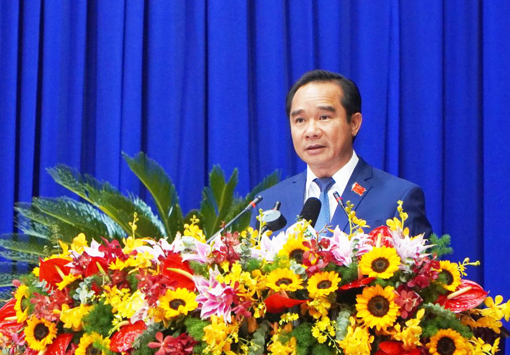 The New Secretary of the Provincial Party Committee - Nguyen Van Duoc speaks at the closing of the Congress