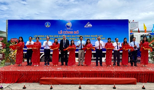 The event marking the export of Nam Viet Group's tra fish products made under a high-tech process on October 30 (Photo: VNA)