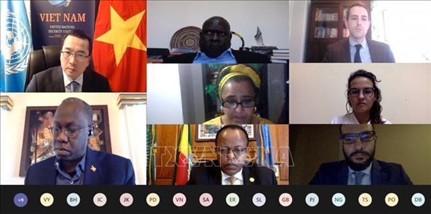 The online meeting is presided over by Ambassador Pham Hai Anh, Chargé d’Affaires a.i. to the United Nations (Photo: VNA)