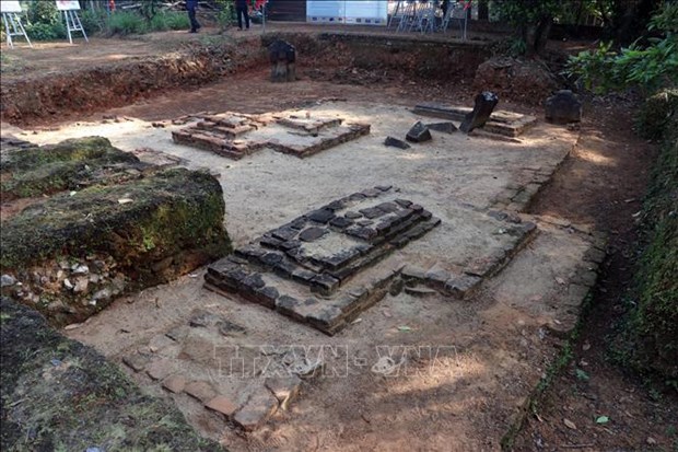 Part of a Cham tower's foundation in the Cham Phong Le archaeological site (Photo: VNA)