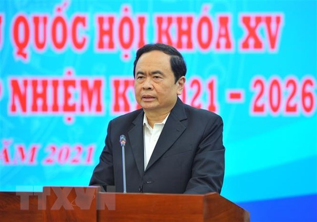 President of the Vietnam Fatherland Front (VFF) Central Committee Tran Thanh Man addresses the meeting (Photo: VNA)