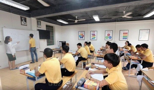 A Japanese language class for Vietnamese labourers (Photo: VNA)