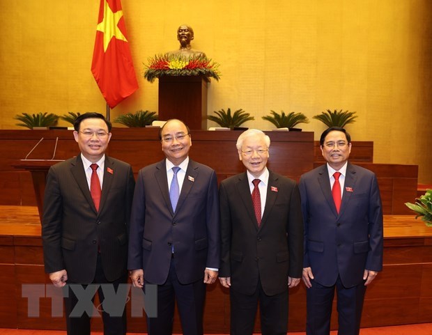 From left: NA Chairman Vuong Dinh Hue, State President Nguyen Xuan Phuc, Party General Secretary Nguyen Phu Trong, and Prime Minister Pham Minh Chinh (Photo: VNA)