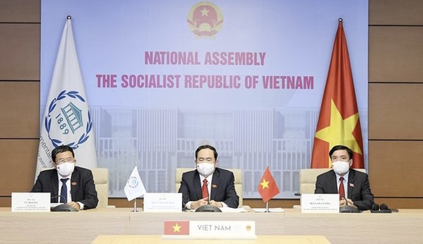 The Vietnamese delegation attending the 142nd IPU Assembly (Photo: VNA)