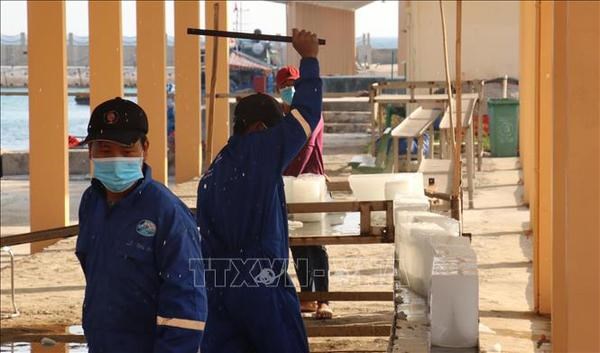 Workers of the Da Tay A Reef fishery logistics services centre (Photo: VNA)