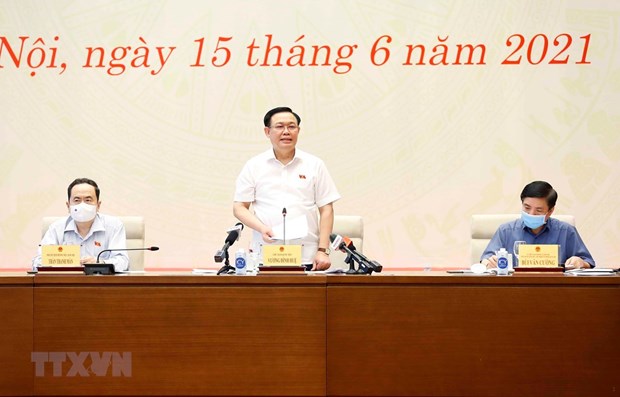 National Assembly Chairman Vuong Dinh Hue speaks at the meeting (Photo: VNA)