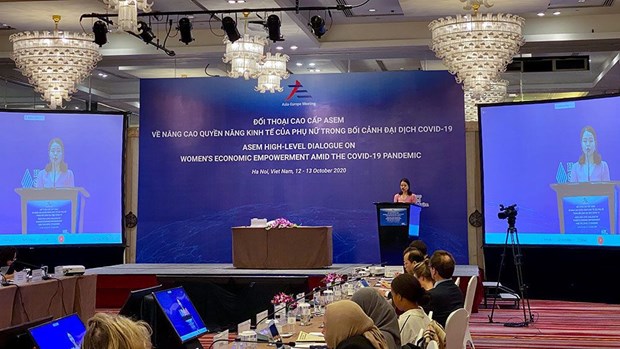 The ASEM high-level dialogue on women’s economic empowerment amid the COVID-19 pandemic, held at the initiative of Vietnam, in Hanoi in October 2020 (Photo: VNA)