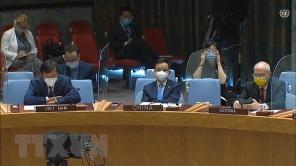 Ambassador Dang Dinh Quy, Permanent Representative of Vietnam (left, front) attends the UNSC meeting on Libya (Photo: VNA)