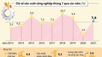 Chỉ số sản xuất công nghiệp tăng 7,9% trong 7 tháng