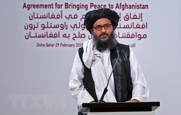 Lãnh đạo lực lượng Taliban Abdul Ghani Baradar tại một cuộc họp ở Doha, Qatar, ngày 29/2/2020. (Ảnh: AFP/TTXVN)