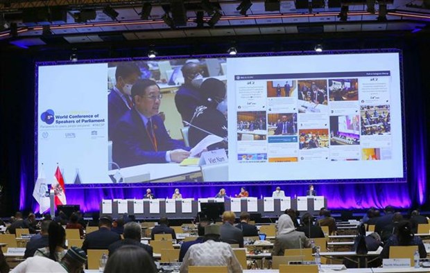 Chairman of the National Assembly Vuong Dinh Hue attends the opening ceremony of the Fifth World Conference of Speakers of Parliament (WCSP5) underway in Vienna, Austria. (Photo: VNA)