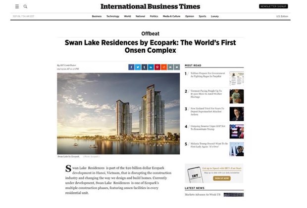 Article on The Landmark Swanlake Residences of the International Business Times of the US (Photo: vneconomy.vn)