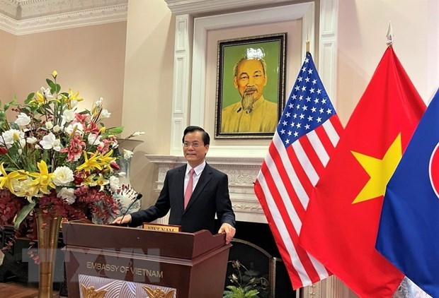 Vietnamese Ambassador Ha Kim Ngoc addresses the virtual ceremony (Photo: VNA)