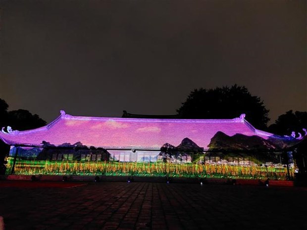 A 3D Mapping demonstration is conducted at Thai Hoc Courtyard as part of the event. (Photo: VNA)