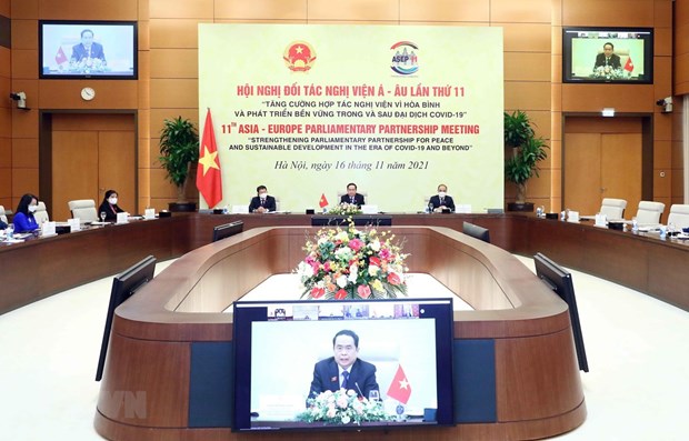 Vietnamese delegates at the 11th Asia-Europe Parliamentary Partnership Meeting. (Photo: VNA)