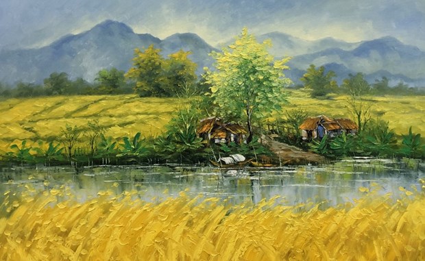 A painting by Nguyen Minh Son at the exhibition (Source: nhandan.vn)