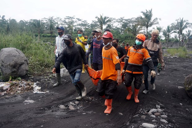 Heavy rains have hindered the rescue operations after the eruption of Mount Semeru in Indonesia. (Photo: Xinhua/VNA)