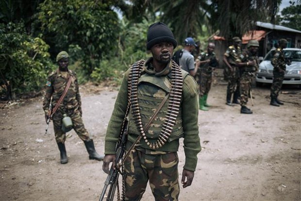 A group of soldiers in the DR Congo conducts a patrol in Manzalaho village near Beni city (Photo: AFP/VNA)