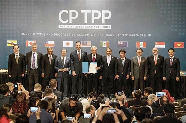 Officials of CPTPP signatories pose for a group photo (Photo: Xinhua/VNA)