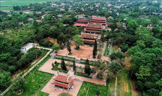 An aerial view of Quynh Lam Pagoda in the Tran Dynasty historical relic area (Dong Trieu town of Quang Ninh province), part of the Complex of Yen Tu Monuments and Landscapes. (Photo: VNA)