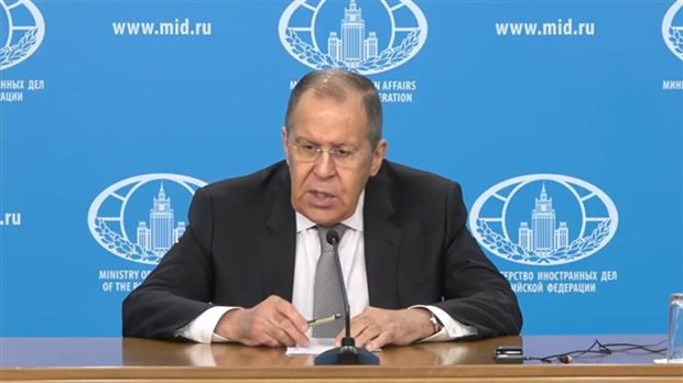 Bộ trưởng Ngoại giao Nga Sergei Lavrov phát biểu tại cuộc họp báo ở Moskva (Nga). (Ảnh: THX/TTXVN)