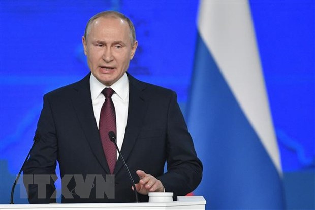 Tổng thống Nga Vladimir Putin phát biểu tại Moskva. (Ảnh: AFP/TTXVN)