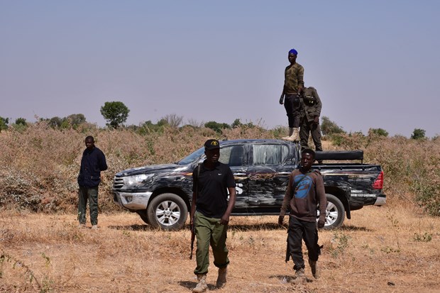 Lực lượng an ninh được triển khai tại khu vực ngoại ô Maiduguri, Nigeria, ngày 12/2/2021. (Ảnh: AFP/TTXVN)