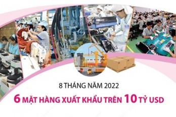 8 tháng năm 2022: 6 mặt hàng xuất khẩu trên 10 tỷ USD