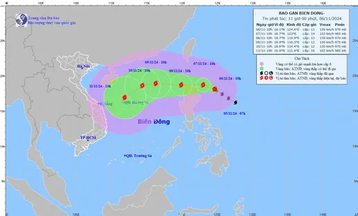 Thời gian và cấp độ bão Yinxing khi vào Biển Đông thành bão số 7