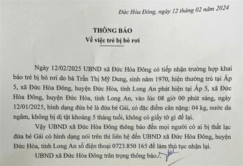 Thông báo tìm người thân cho bé gái 5 tháng tuổi bị bỏ rơi